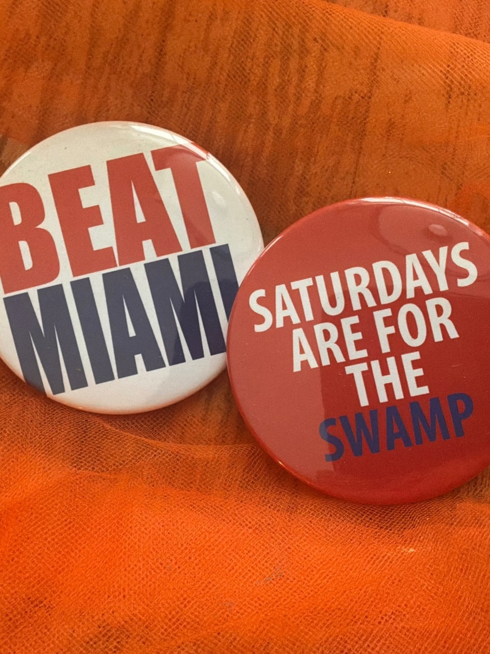 Florida game day pins, 2 qty, 3 inch pin back